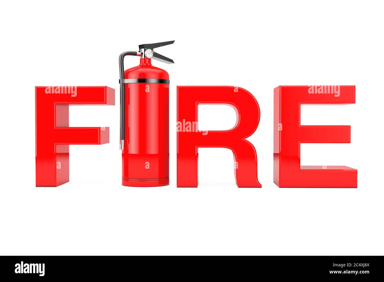 Red Fire Extinguisher as Fire Sign on a white background. 3d Rendering Stock Photo
