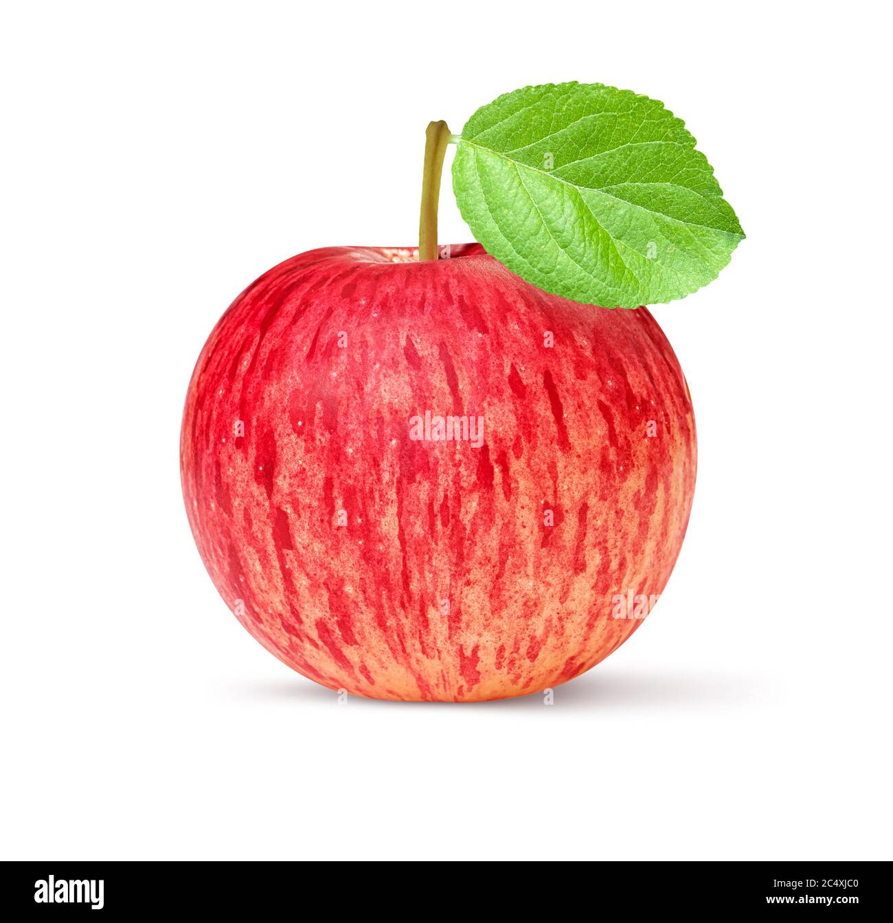One red apple with green leaf isolated on white background with ...
