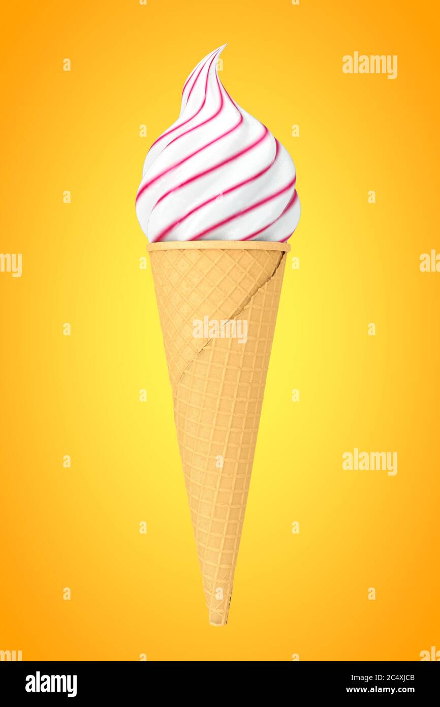 Soft Serve Ice Cream in Waffle Crispy Ice Cream Cone on a yellow ...