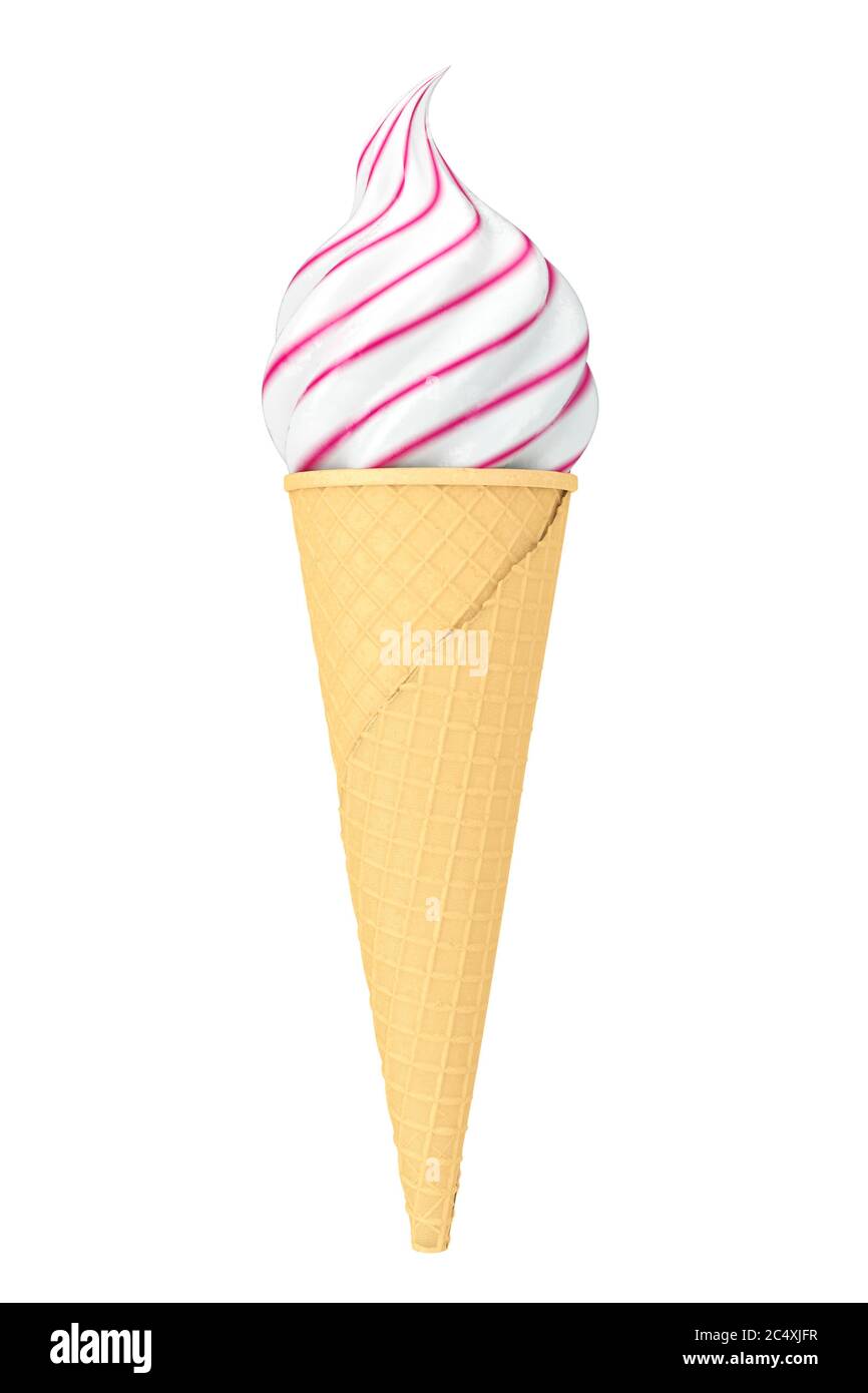 Soft Serve Ice Cream in Waffle Crispy Ice Cream Cone on a white ...