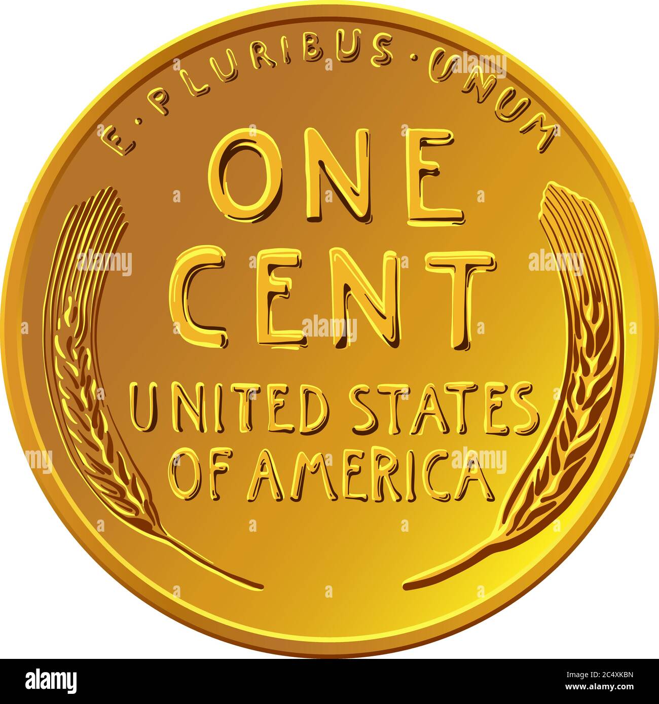 American money Lincoln Wheat cent, United States one cent or penny, coin with wheat stalks on reverse Stock Vector