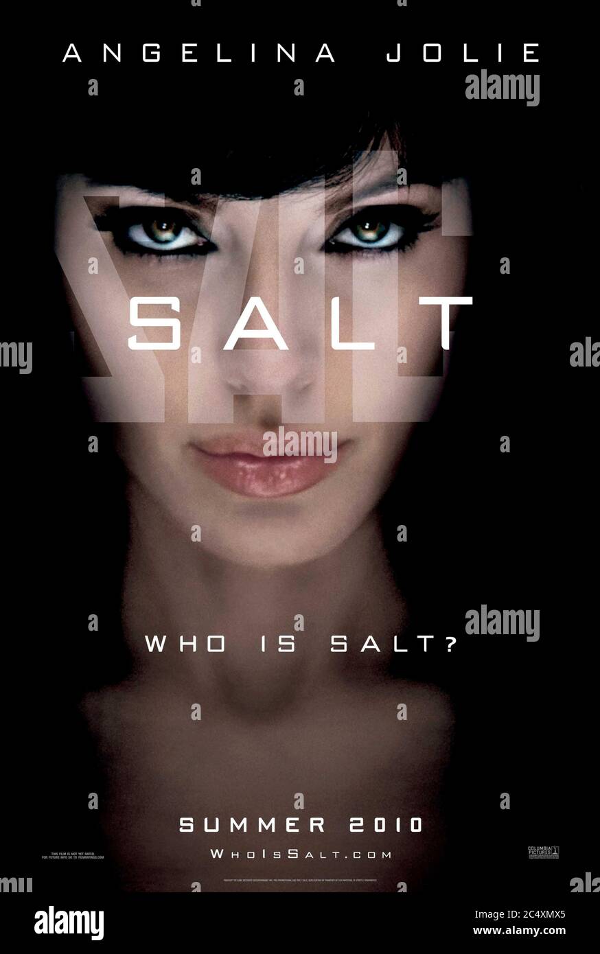 Salt (2010) directed by Phillip Noyce and starring Angelina Jolie, Liev Schreiber, Chiwetel Ejiofor and Daniel Olbrychski. Evelyn Salk a CIA agent is wrongly accused of being a Russian agent and goes on the run. Stock Photo