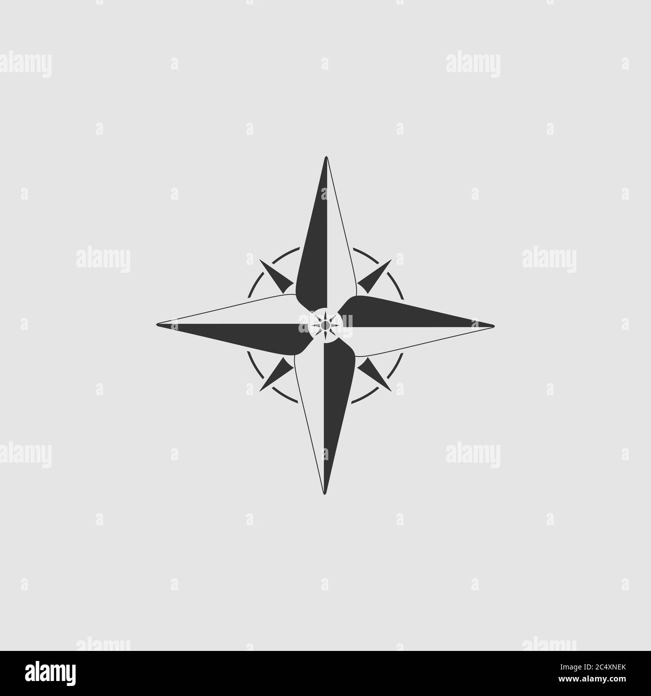Compass, windrose icon flat. Black pictogram on grey background. Vector illustration symbol Stock Vector