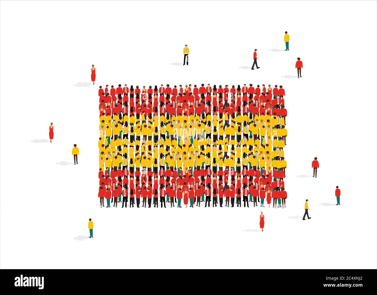 National flag of Spain made up of people mob on white background, vector illustration Stock Vector