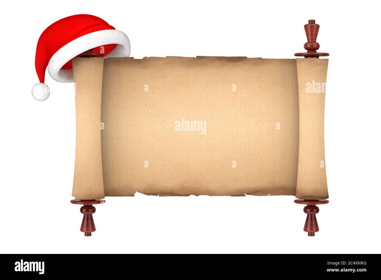 Santa Hat over Blank Old Paper Scroll Parchment Mockup on a white ...
