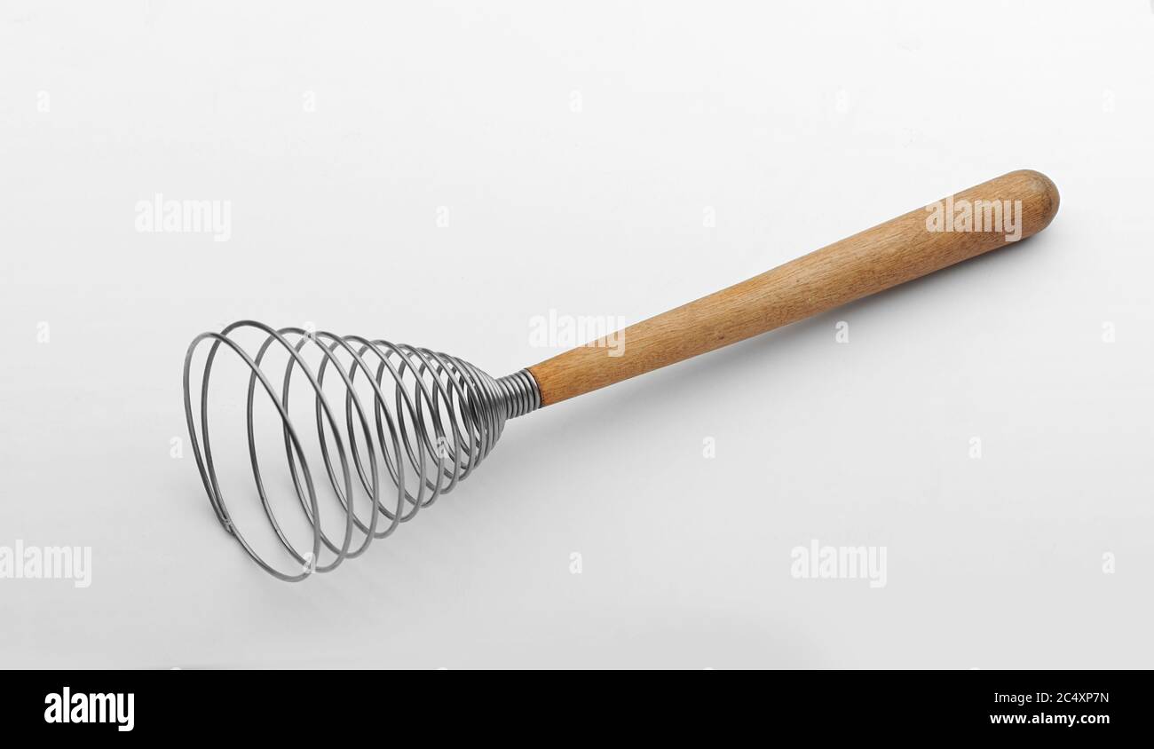 Whisk With Wooden Handle Isolated On White Stock Photo - Download Image Now  - Wire Whisk, Egg Beater, Whip - Equipment - iStock