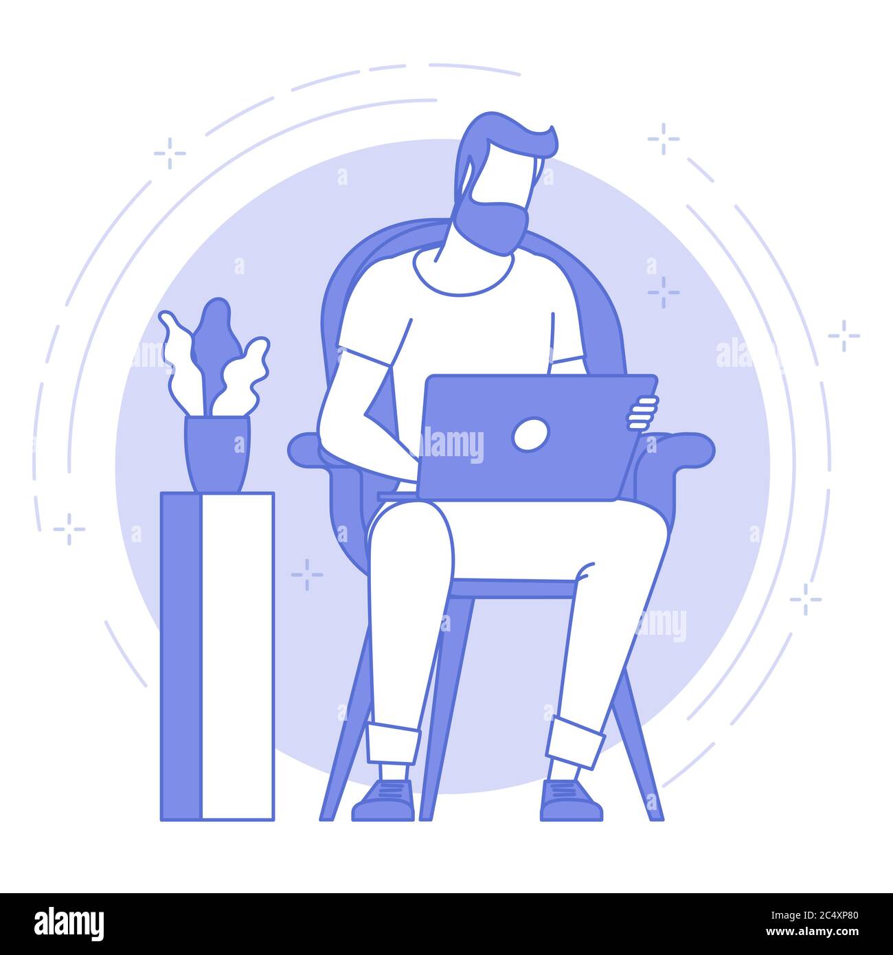 Young man is working outsourced. Stock Vector
