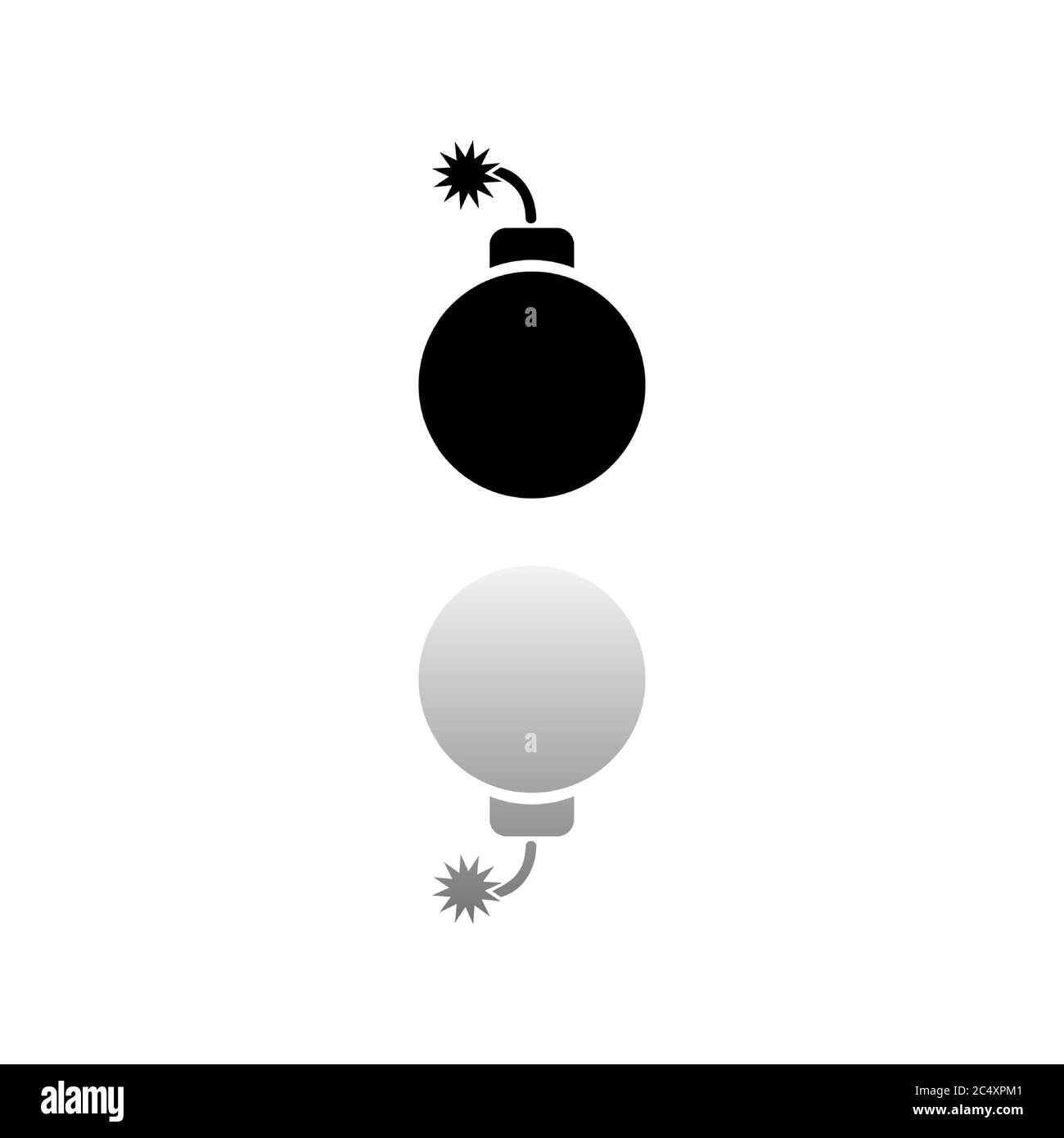Bomb. Black symbol on white background. Simple illustration. Flat Vector Icon. Mirror Reflection Shadow. Can be used in logo, web, mobile and UI UX pr Stock Vector