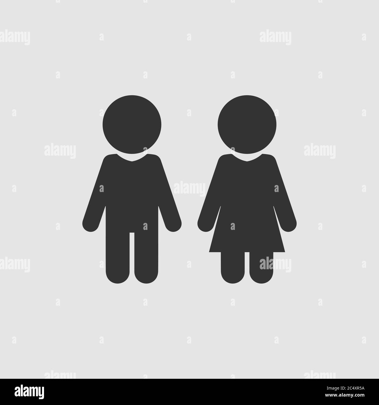 Girl and boy icon flat. Black pictogram on grey background. Vector illustration symbol Stock Vector