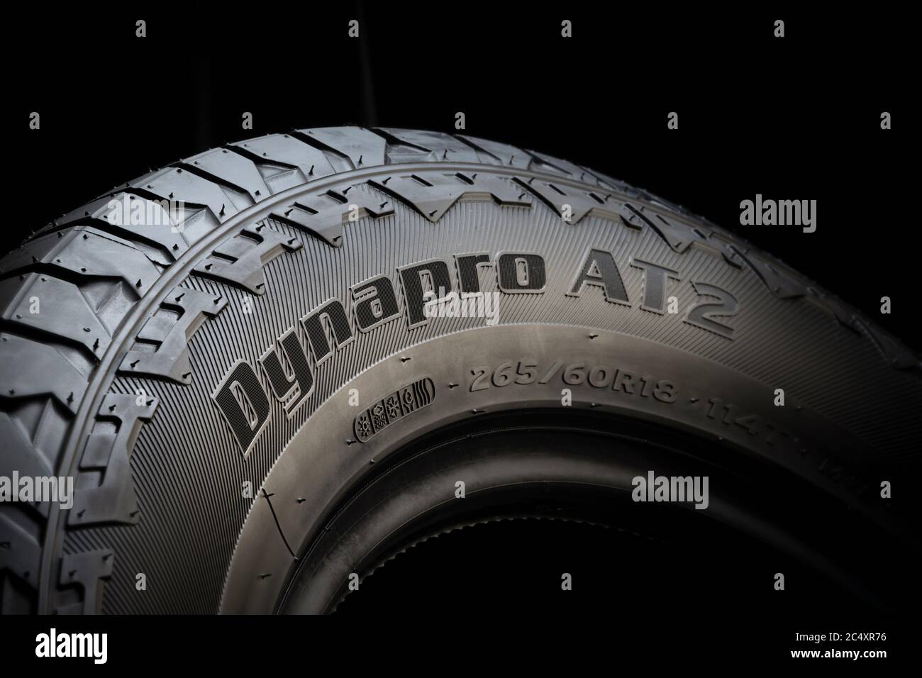 Krasnoyarsk, Russia, June 20, 2020: Hankook Dynapro at 2 tires side view of  the logo, on a black background Stock Photo - Alamy