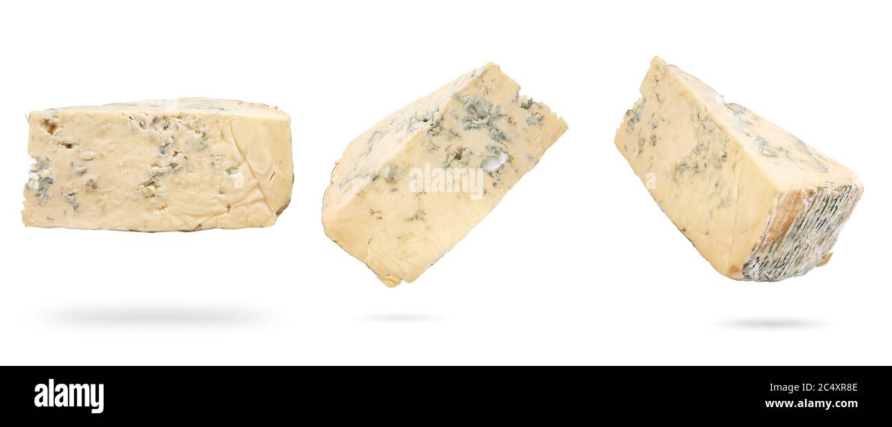 Blue cheese is made with cultures of the mold Penicillium isolated on white with clipping path Stock Photo