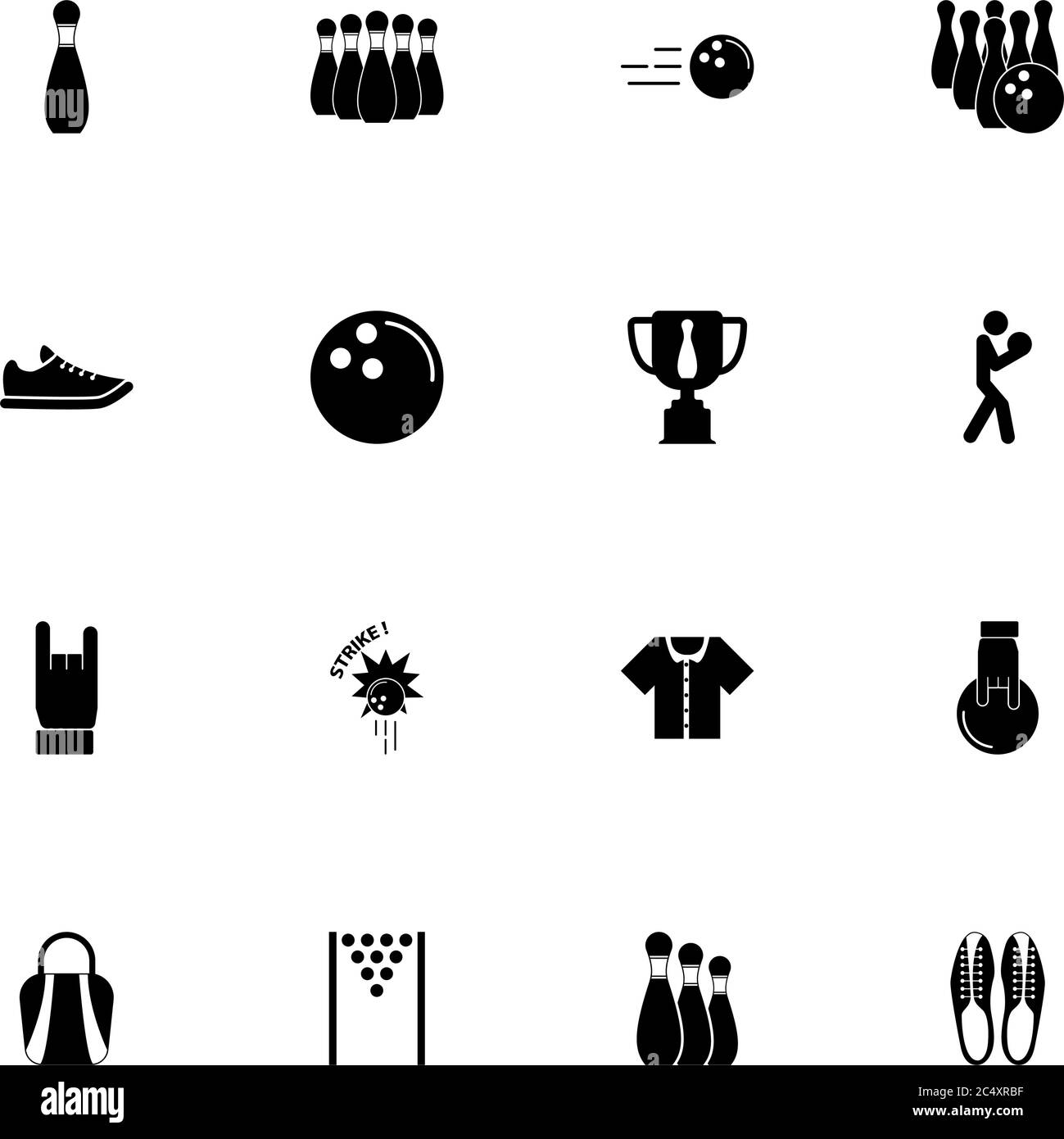 Bowling icon - Expand to any size - Change to any colour. Perfect Flat Vector Contains such Icons as footwear shoes, ball, skittles, strike, player, t Stock Vector