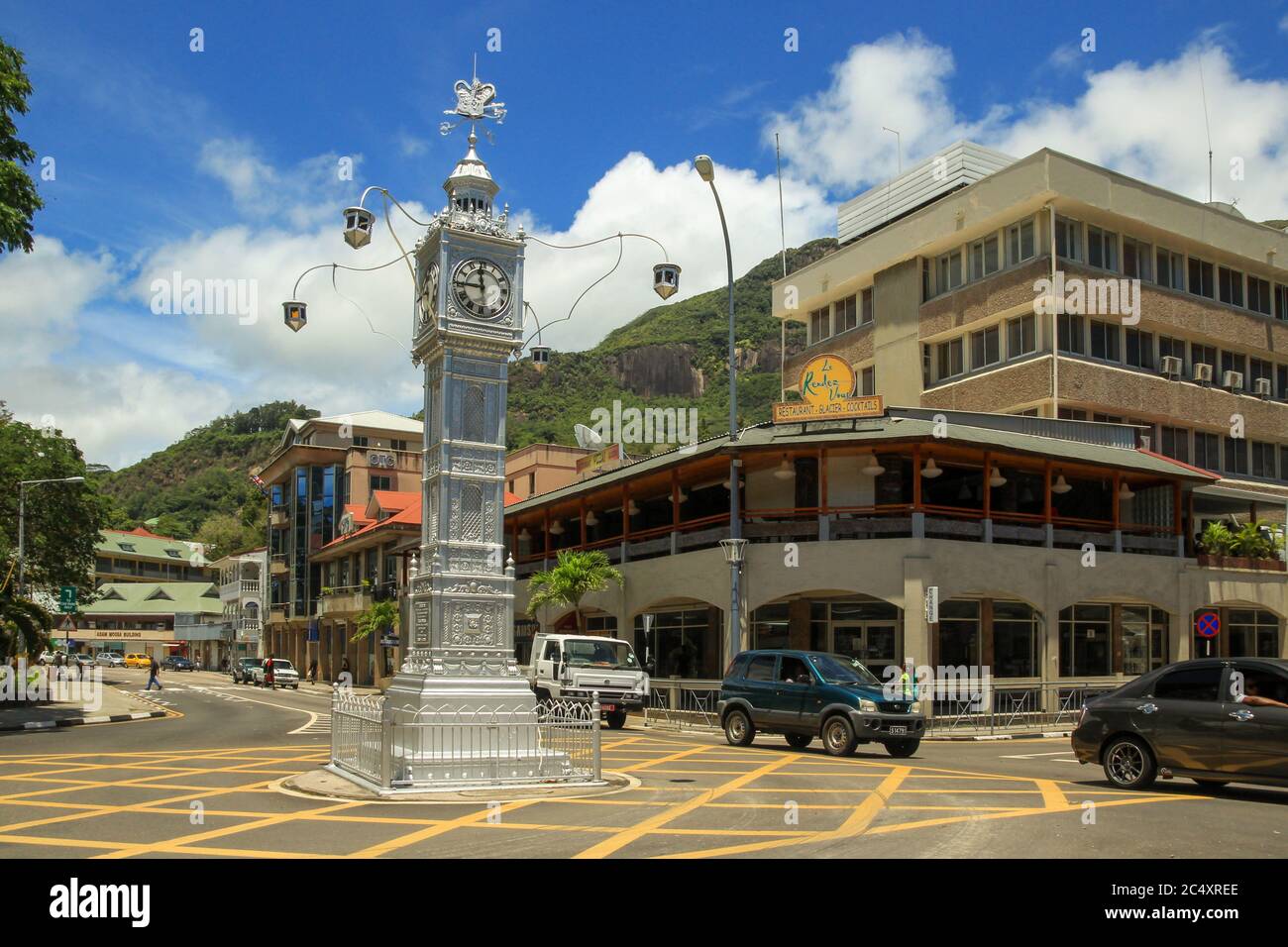 The clock tower of Victoria also known as Little Big Ben, Seychelles Stock Photo