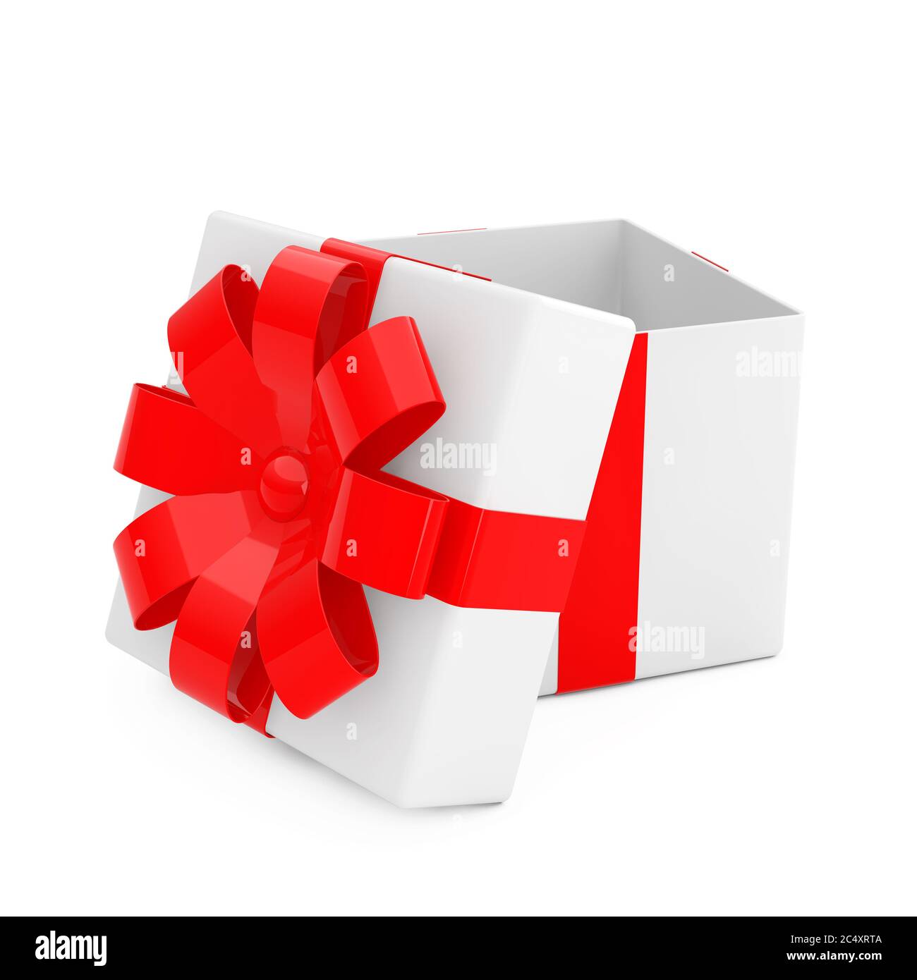 Opened White Gift Box with Red Ribbon on a white background. 3d ...