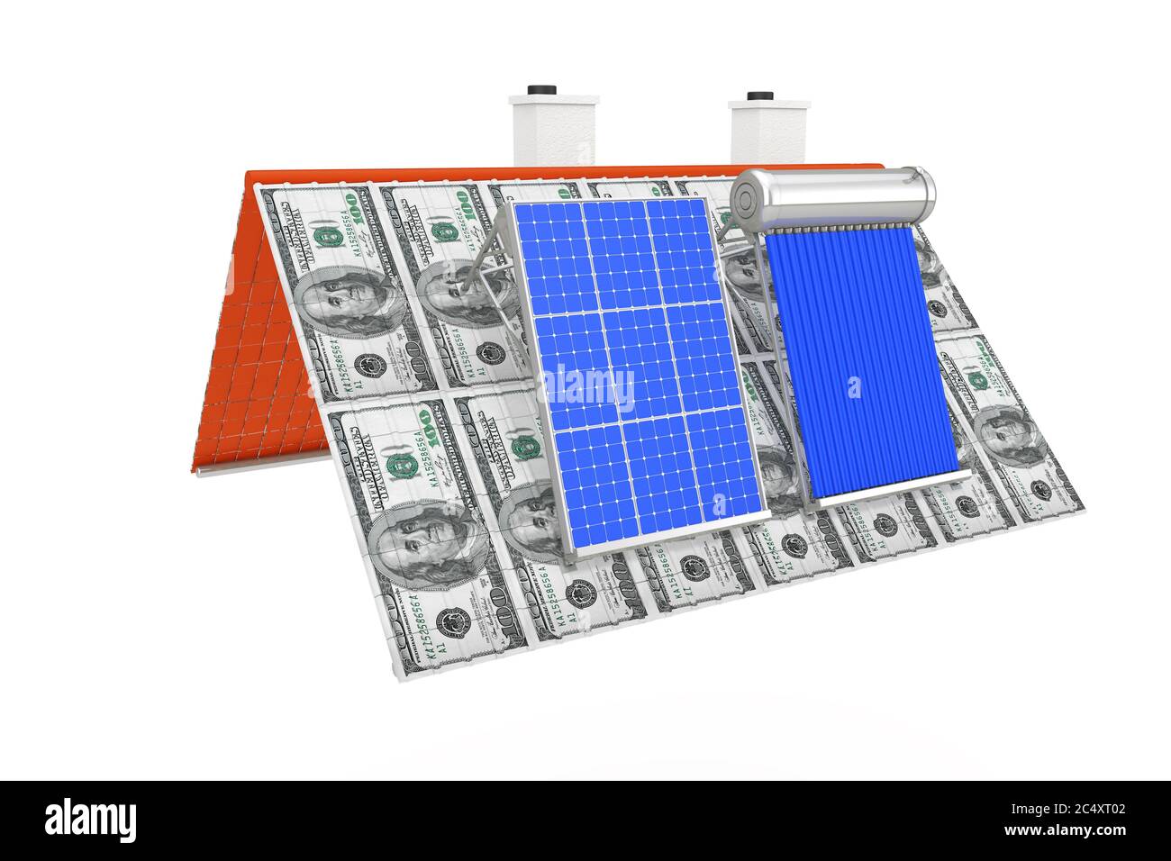 Solar Water Heater and Solar Panel Installed on a Dollar Bills Roof on ...