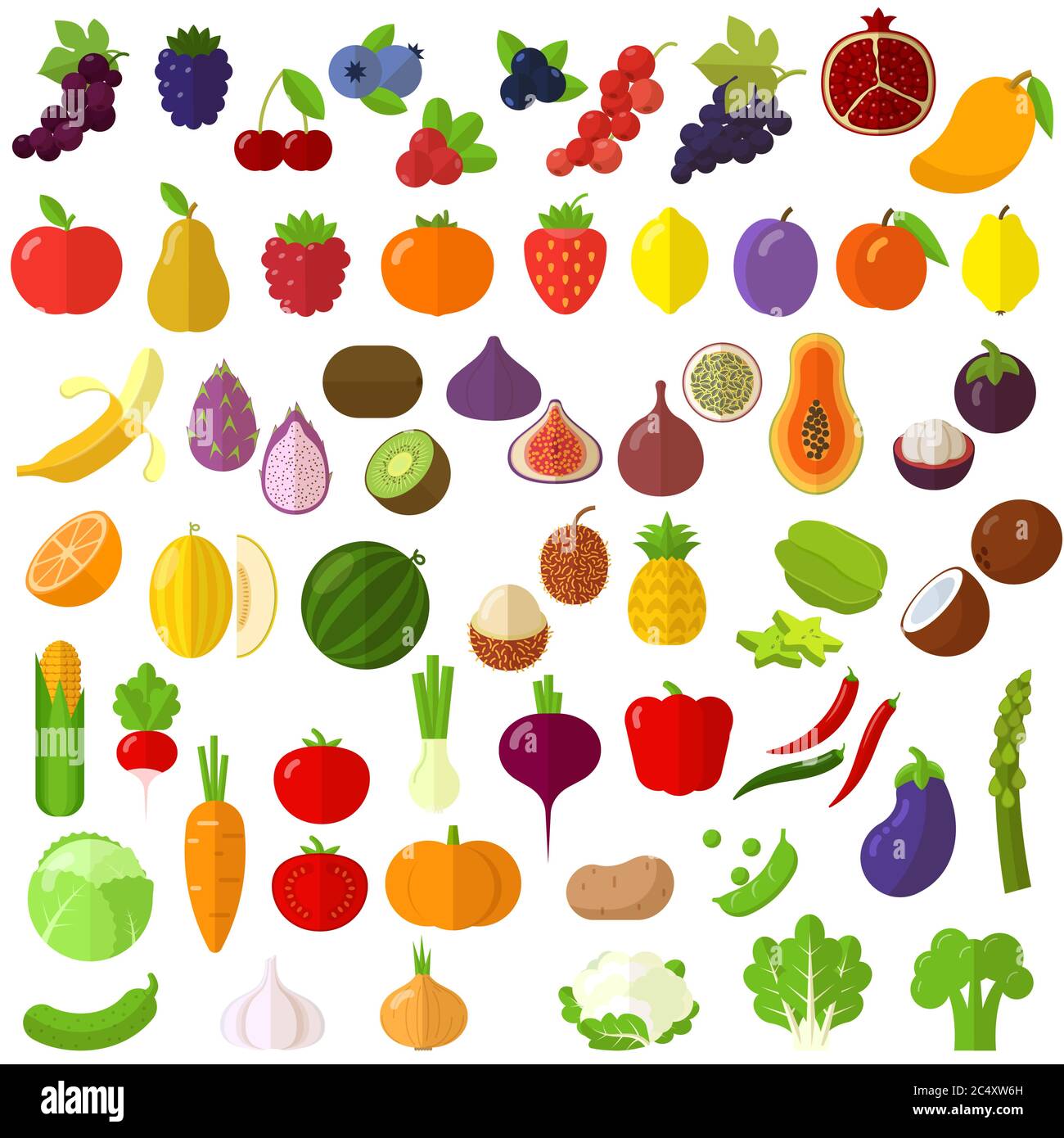 fresh raw fruits and vegetables Stock Vector