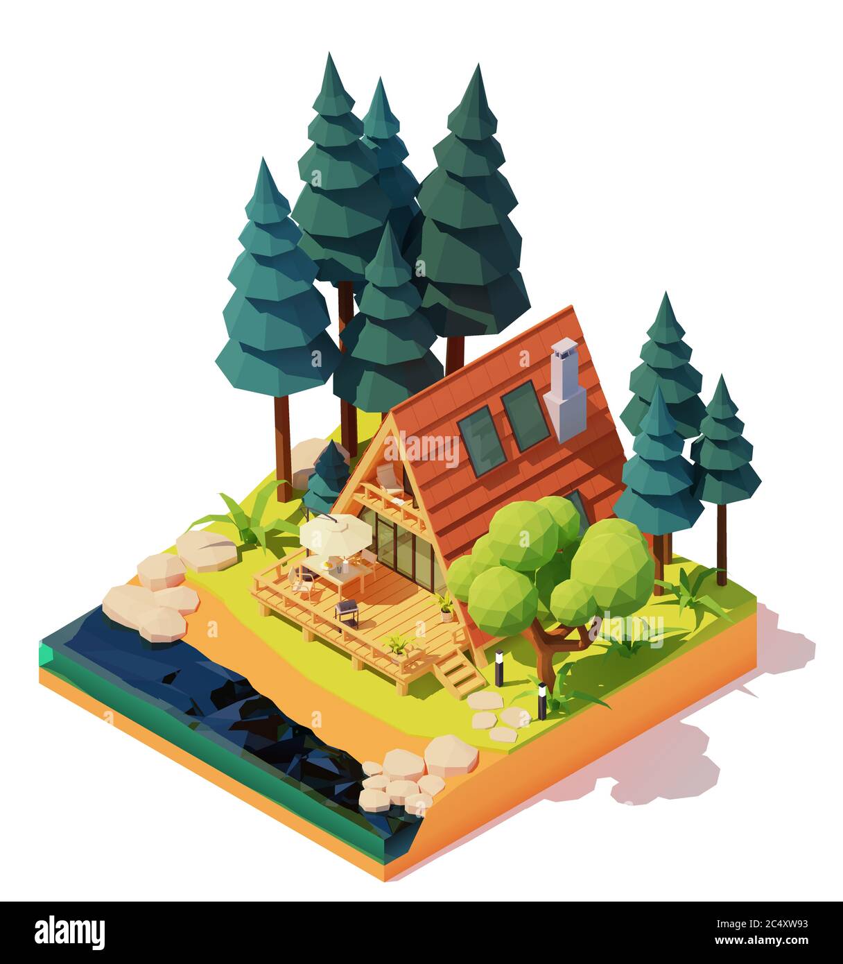Vector isometric a-frame house in the wood Stock Vector