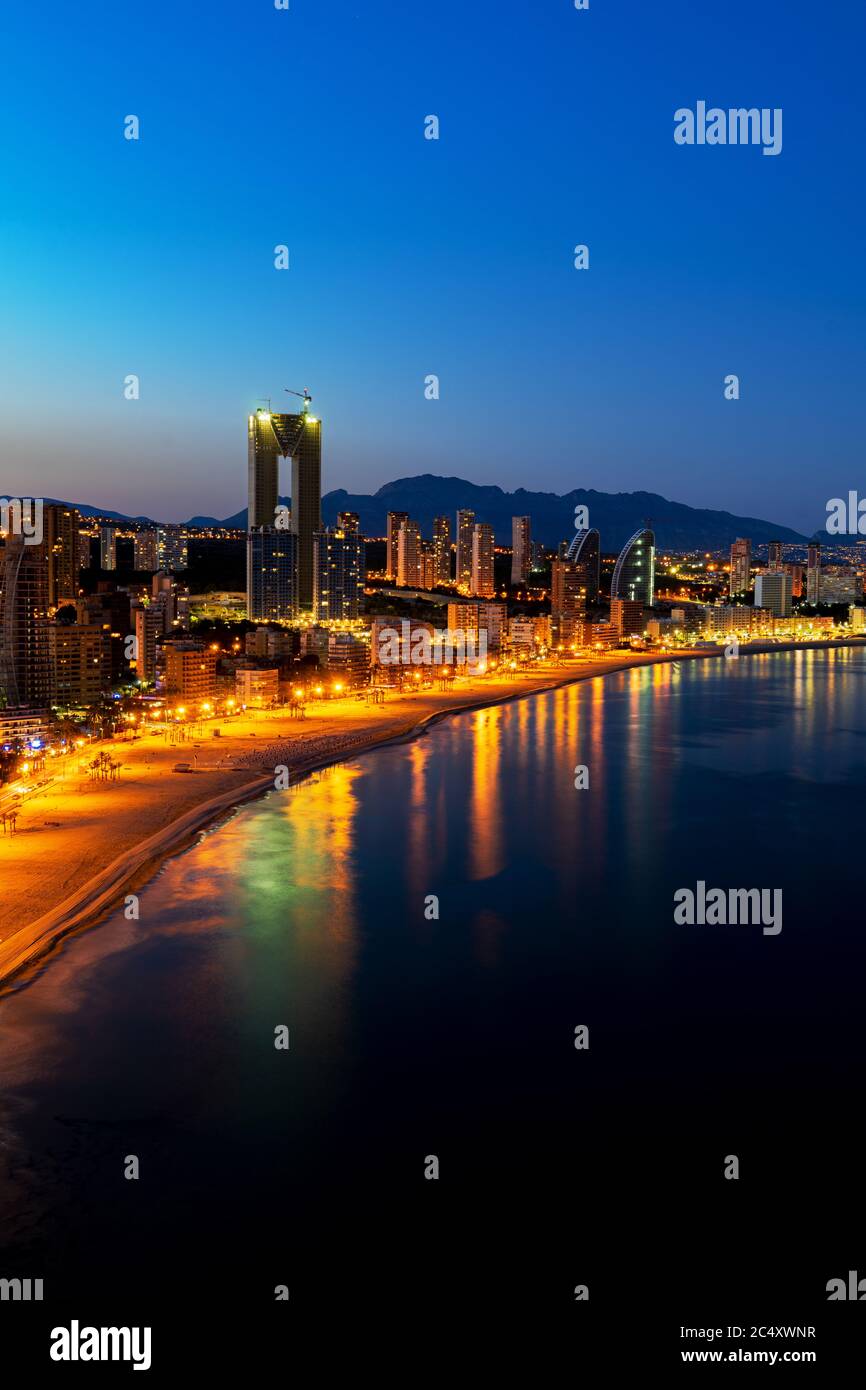 Benidorm city landscape at night from above, Alicante province, Spain Stock Photo