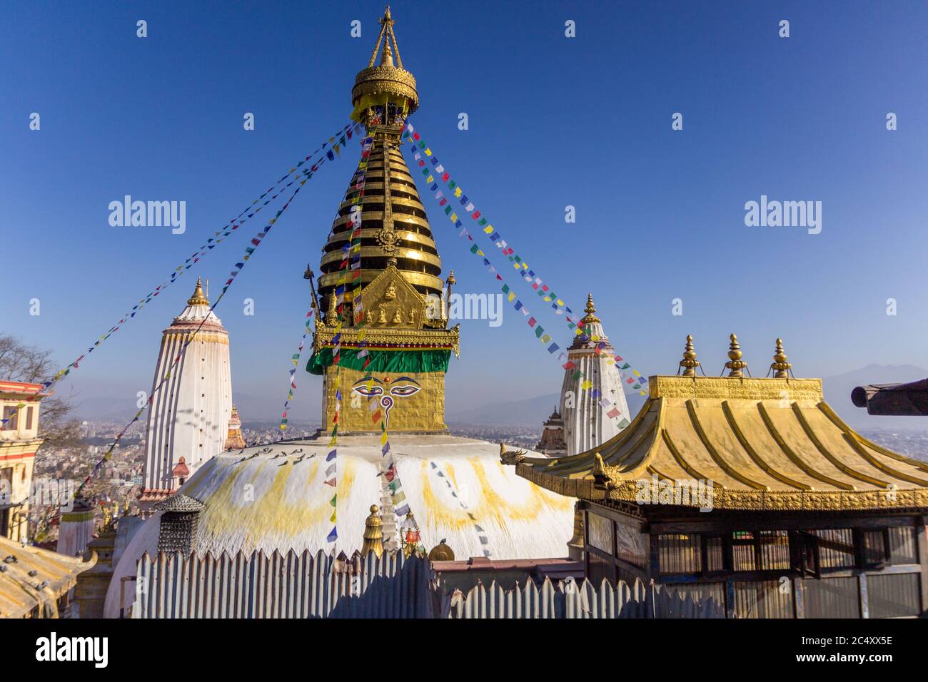 The Swayambhu Maha Chaitya stupa with a clear blue sky on the background Stock Photo