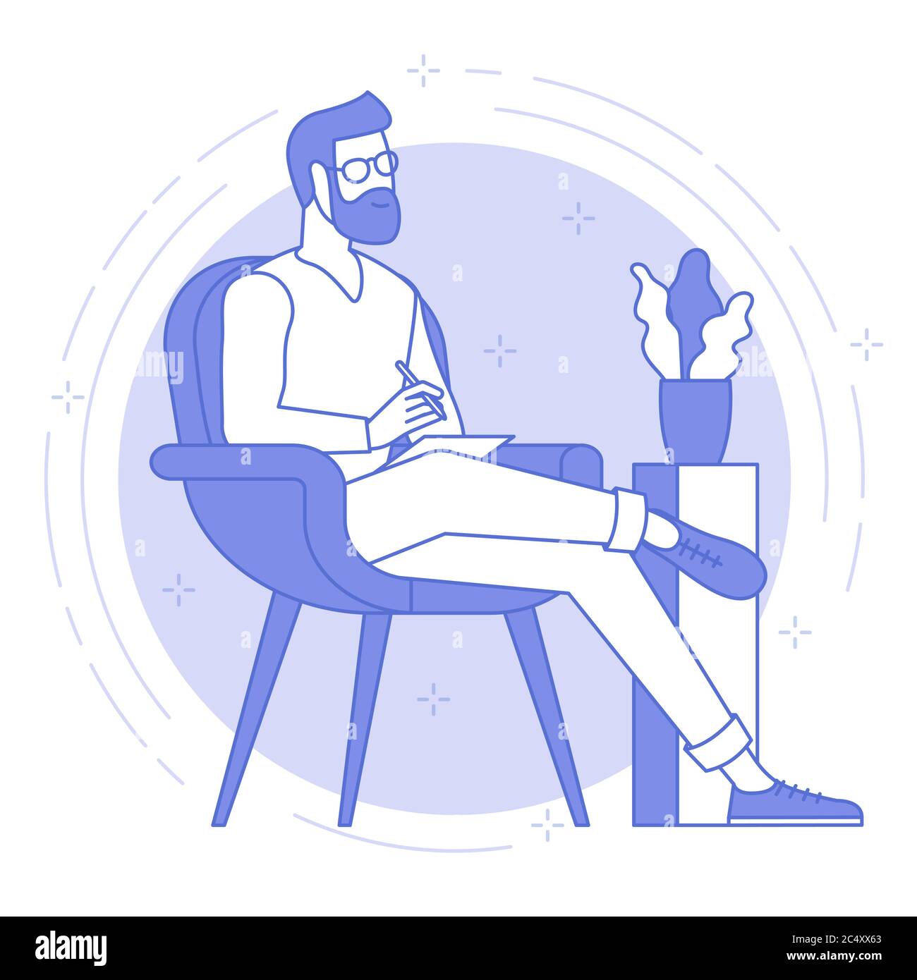 Young man is working outsourced. Stock Vector