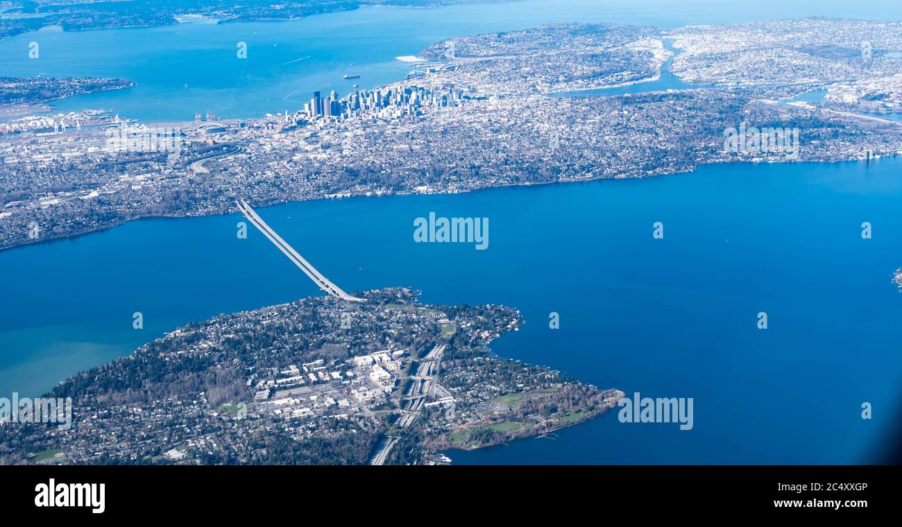 Aerial view of the Mercer Island, Homer Hadley Memorial Bridge and