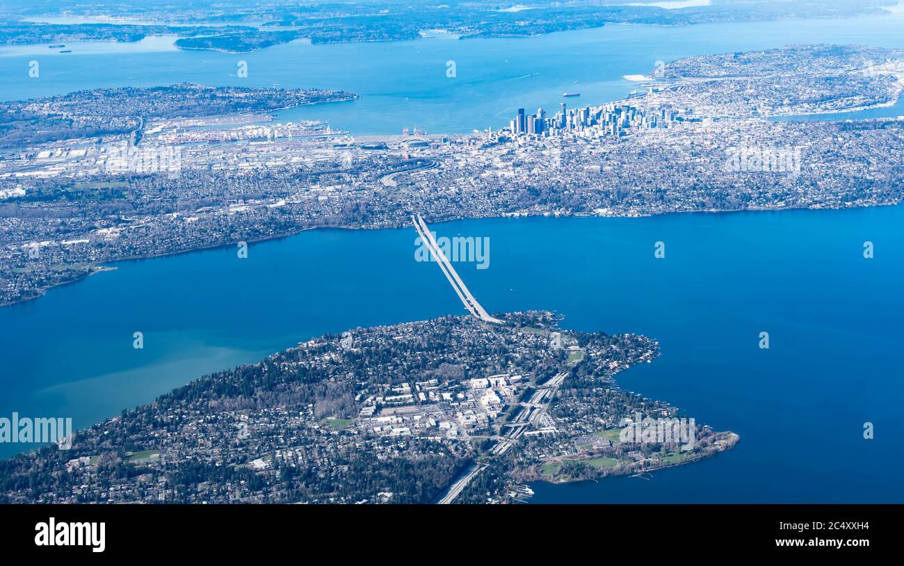 Aerial view of the Mercer Island, Homer Hadley Memorial Bridge and
