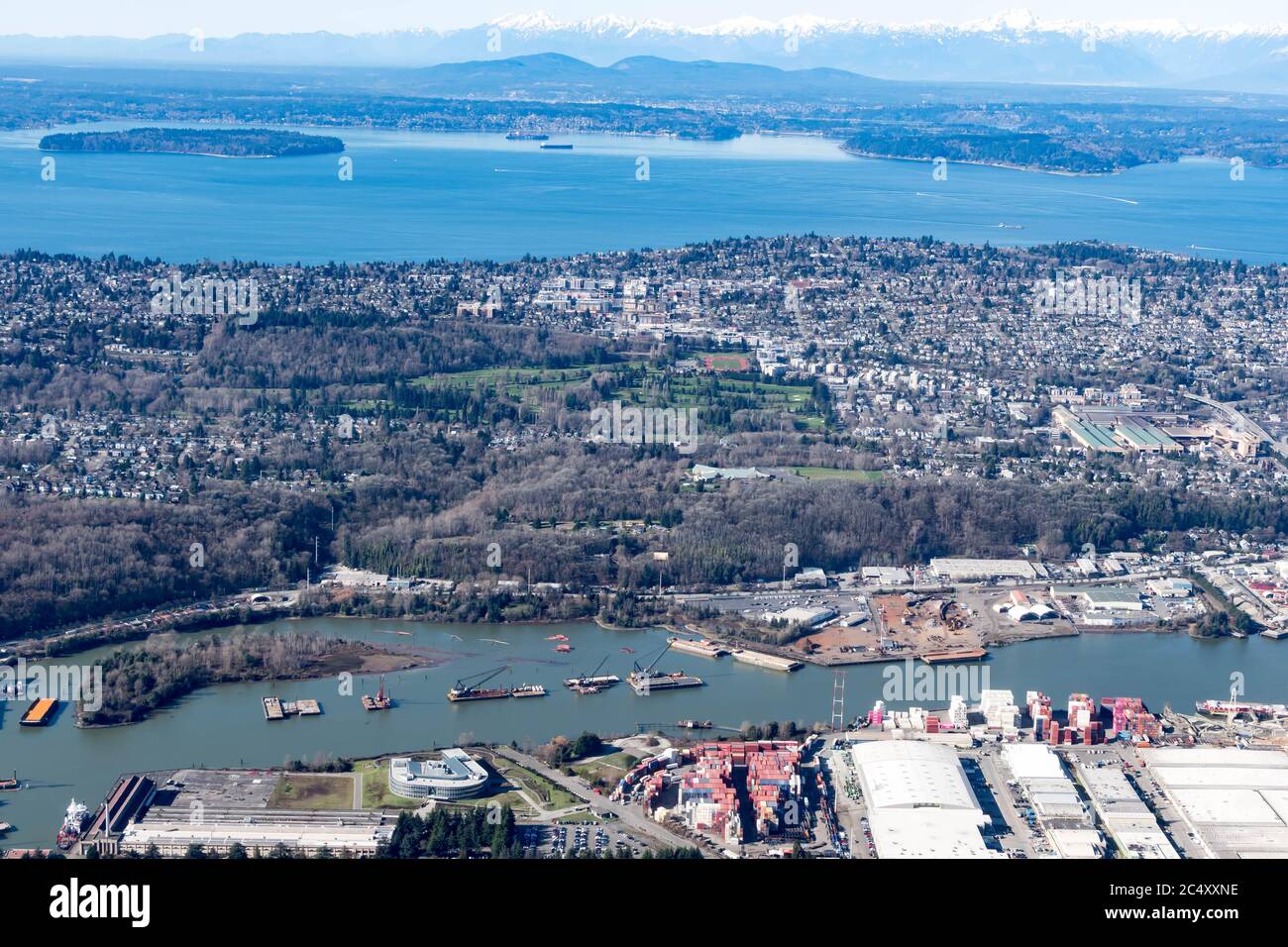 Aerial view of the Mercer Island, Homer Hadley Memorial Bridge and