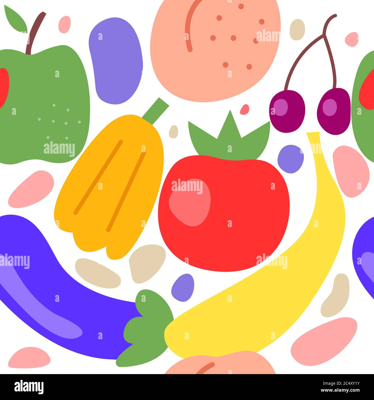 Fruit and vegetables seamless pattern, fruit doodles background, freehand style Stock Vector