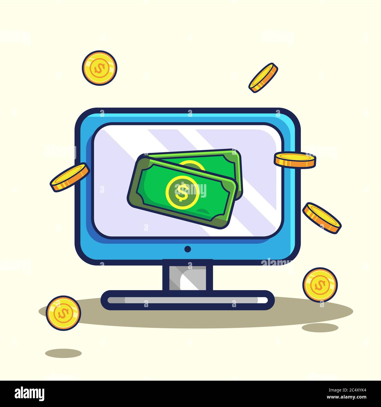 money out of the computer vector icon illustration. online payment concept. isolated premium vector flat cartoon style Stock Vector