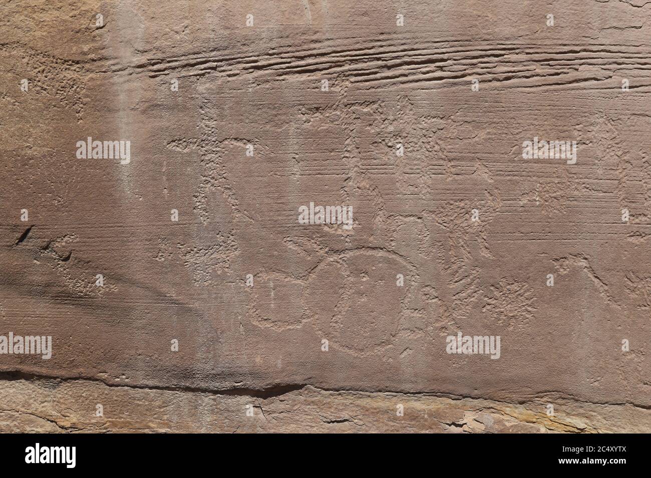 Ancient Native American Indian rock art petroglyph old Utah 1444. Nine Mile Canyon, Utah. World’s longest art gallery of ancient native America Stock Photo