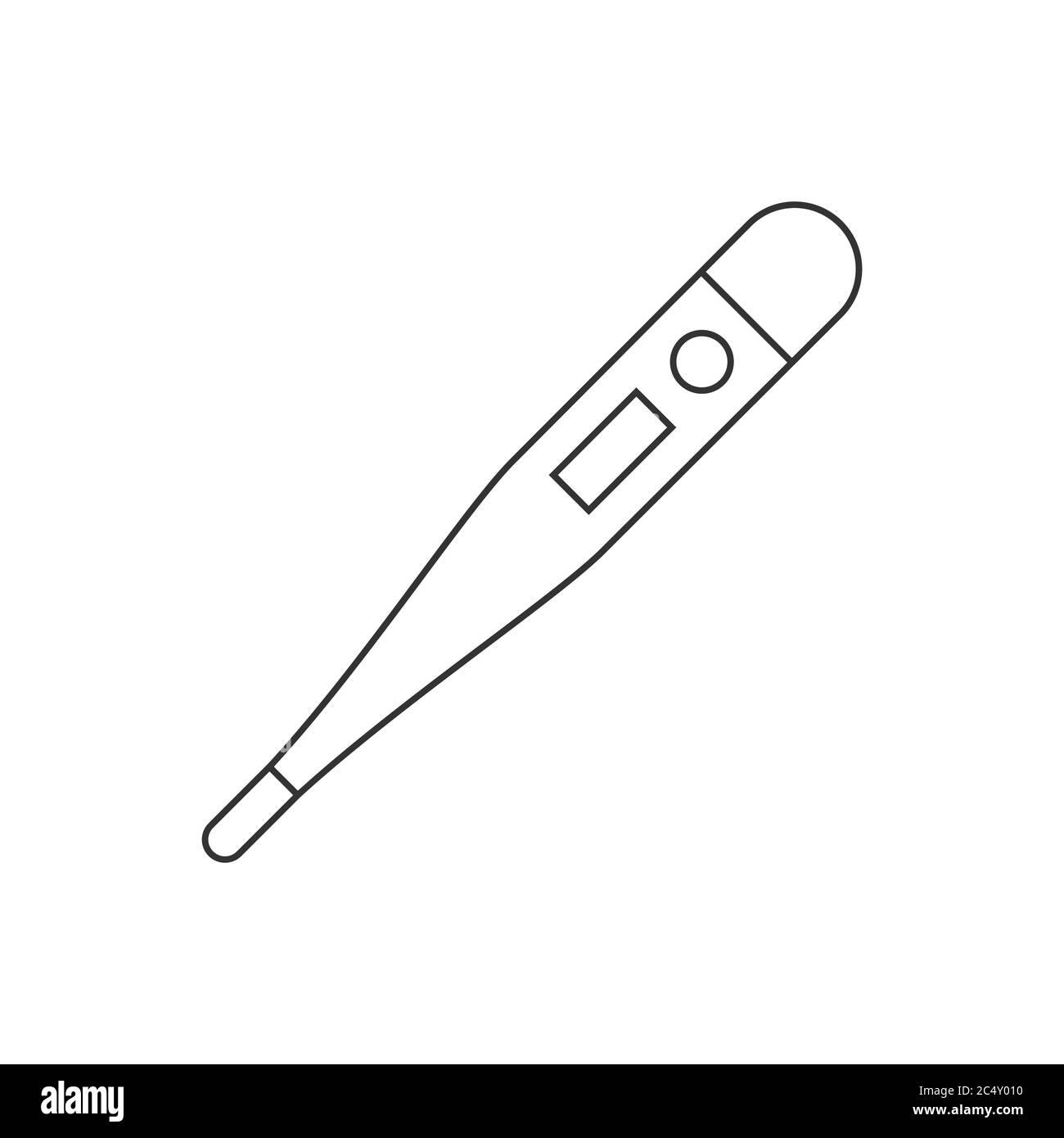 Digital thermometer line icon. Black outline on white background. Electronic body measurement tool. Medical supplies. Having fever. Vector Stock Vector