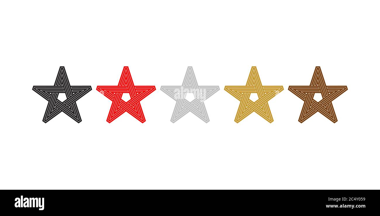 Five star rating, award symbol, winning icon, winner logo. Five stars of  different colors - red, gold, silver, black and bronze Stock Vector Image &  Art - Alamy