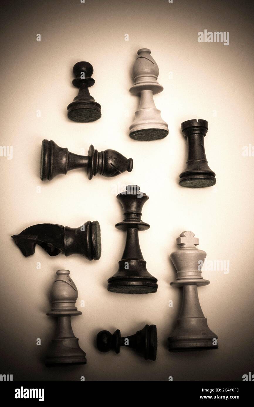 Close up of a chess pieces, sepia photography Stock Photo