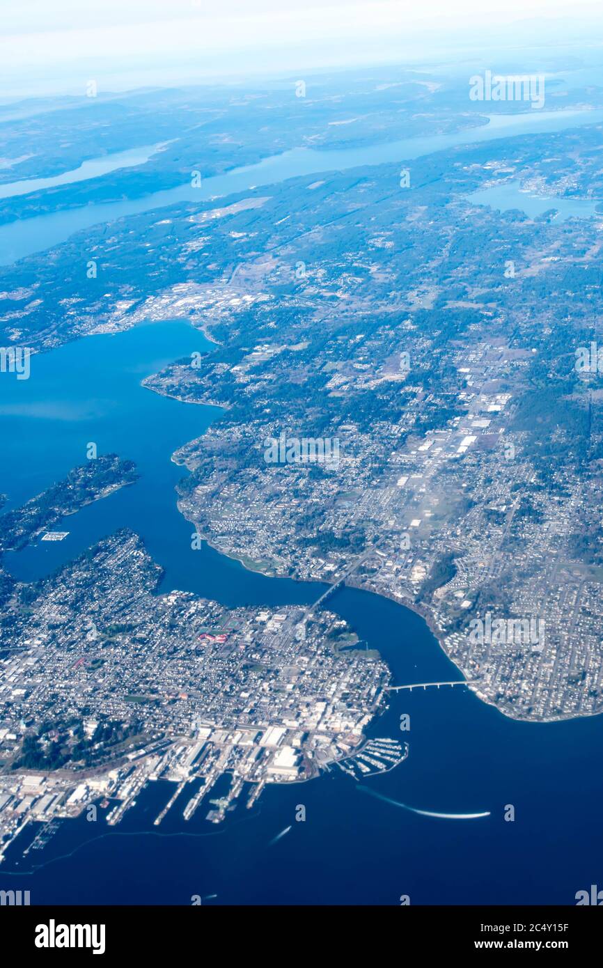 Aerial view of the Mercer Island, Homer Hadley Memorial Bridge and