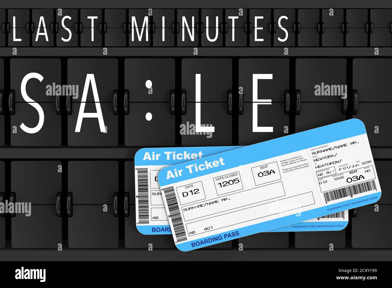 Airline Boarding Pass Tickets in front of Last Minutes Sale Sign over