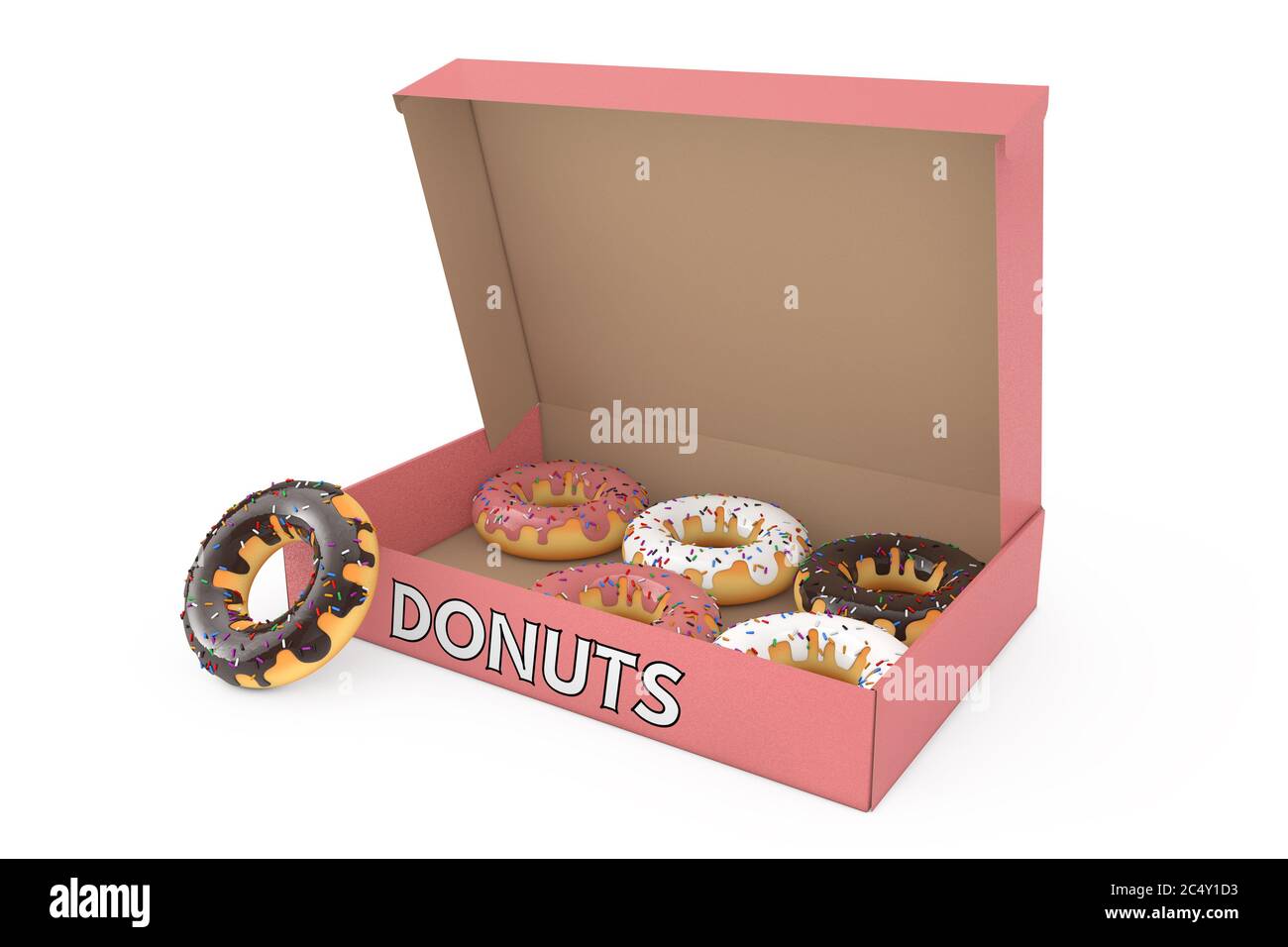 Assorted Sweet Donuts in a Paper Cardboard Box on a white background ...