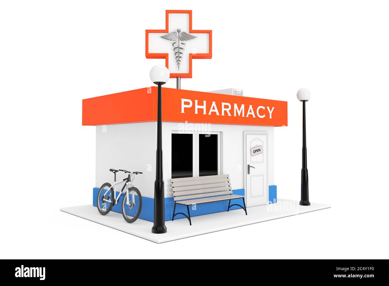 Pharmacy Drugstore Shop Building on a white background. 3d Rendering Stock Photo
