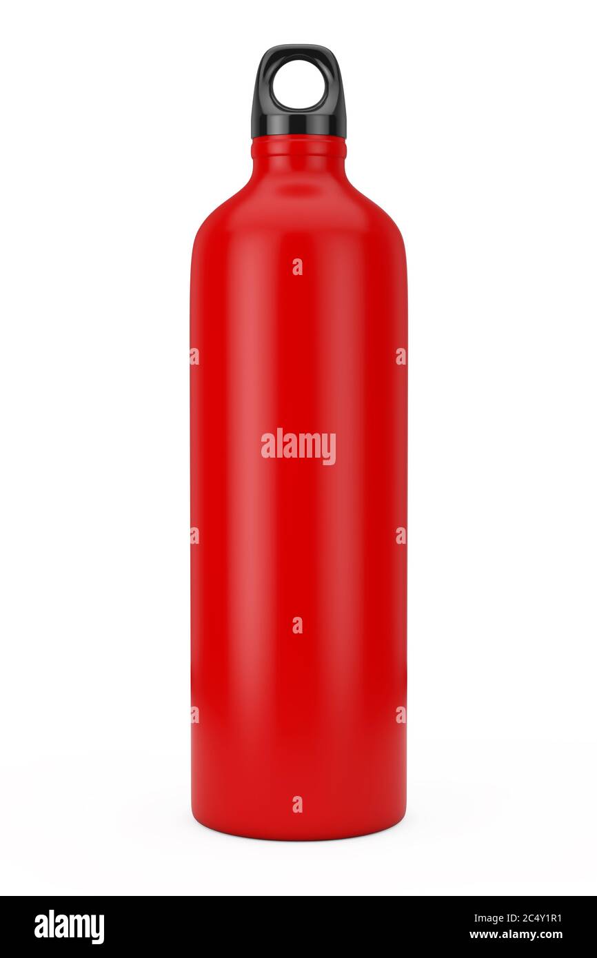 Red Aluminum Bike Water Sport Bottle Mockup on a white background. 3d Rendering Stock Photo