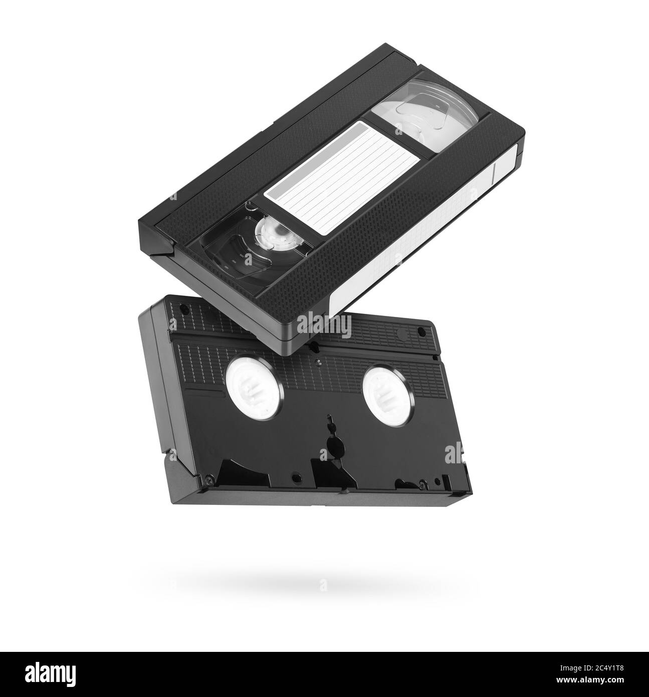 Two old video tapes isolated on a white background. Stock Photo
