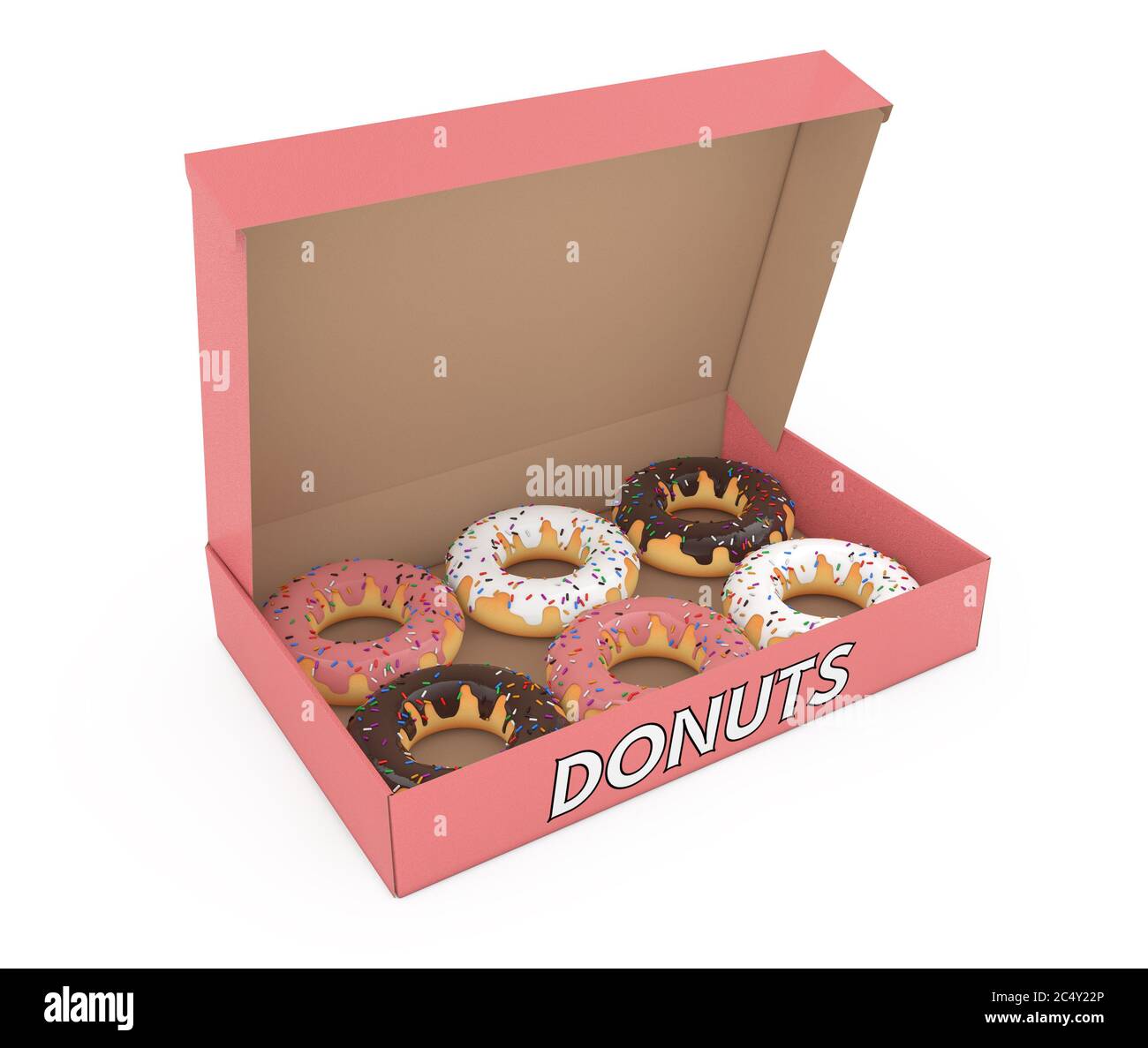 Assorted Sweet Donuts in a Paper Cardboard Box on a white background ...