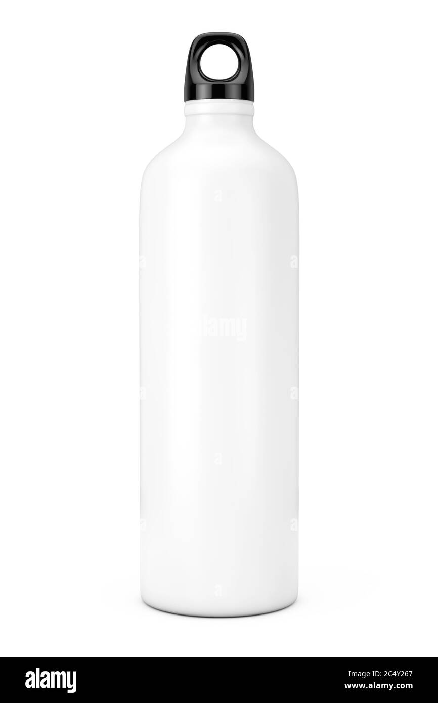 White Aluminum Bike Water Sport Bottle Mockup on a white background. 3d Rendering Stock Photo