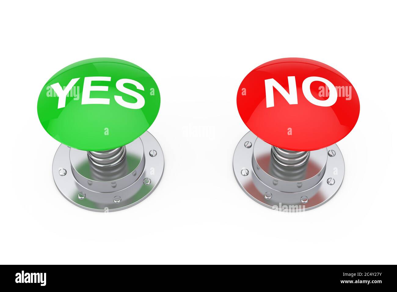 Green Yes and Red No Buttons Knobs on a white background. 3d Rendering Stock Photo