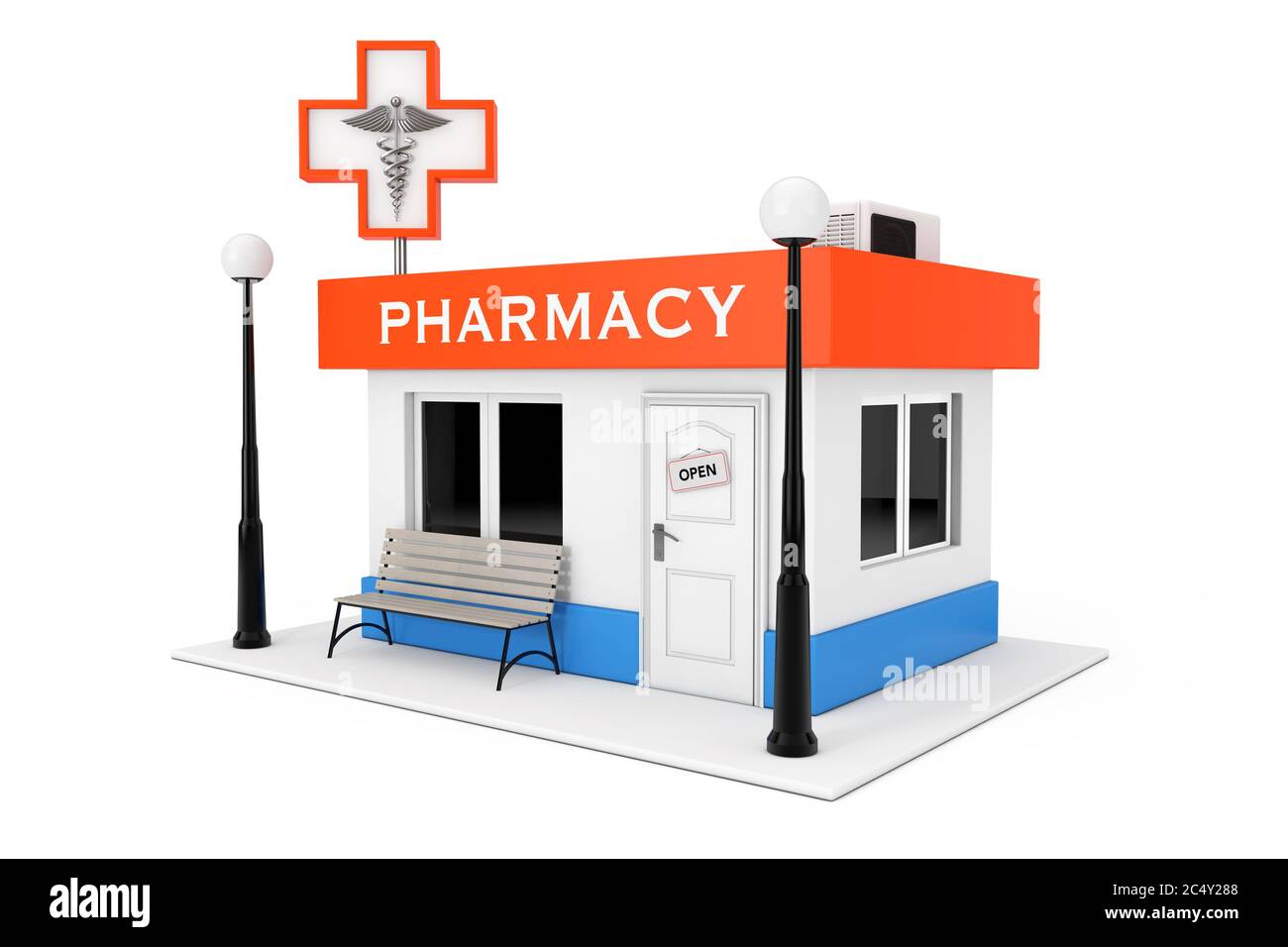 Pharmacy Drugstore Shop Building on a white background. 3d Rendering Stock Photo