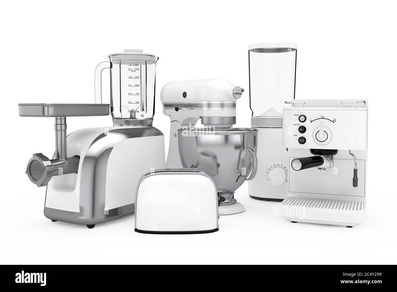 https://c8.alamy.com/comp/2C4Y299/kitchen-appliances-set-white-blender-toaster-coffee-machine-meat-ginder-food-mixer-and-coffee-grinder-on-a-white-background-3d-rendering-2C4Y299.jpg