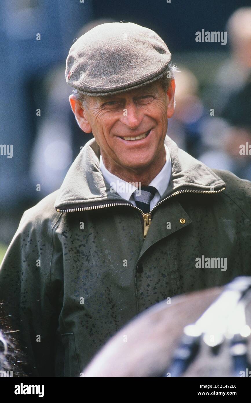 A smiling Duke of Edinburgh. Windsor Horse Trials. Berkshire, England, UK. Circa 1980's Stock Photo