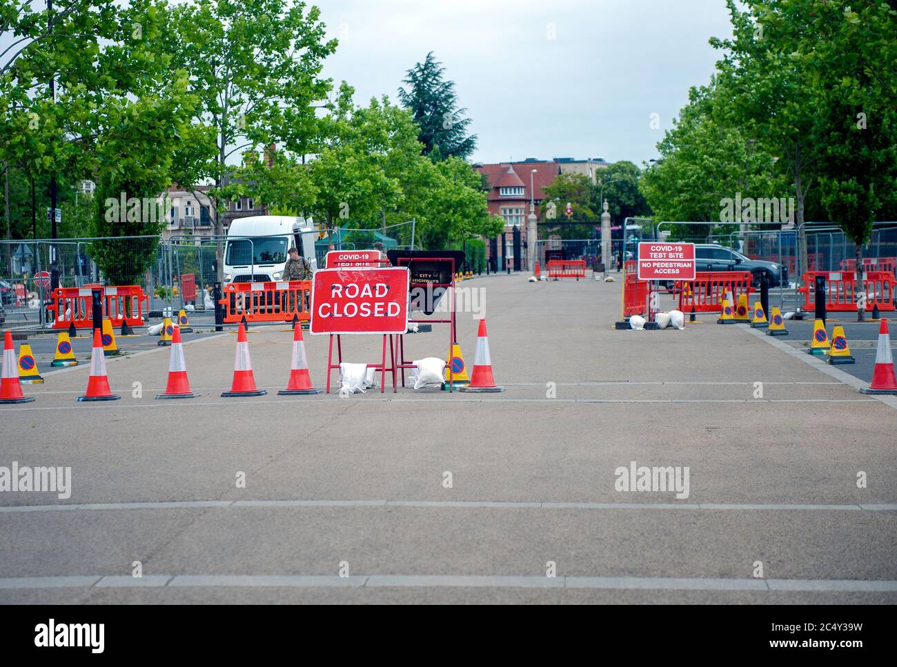 Leicester City faces lockdown extension due to surge in positive coronavirus Covid-19 cases. Drive-thru testing station at Victoria Park. Stock Photo