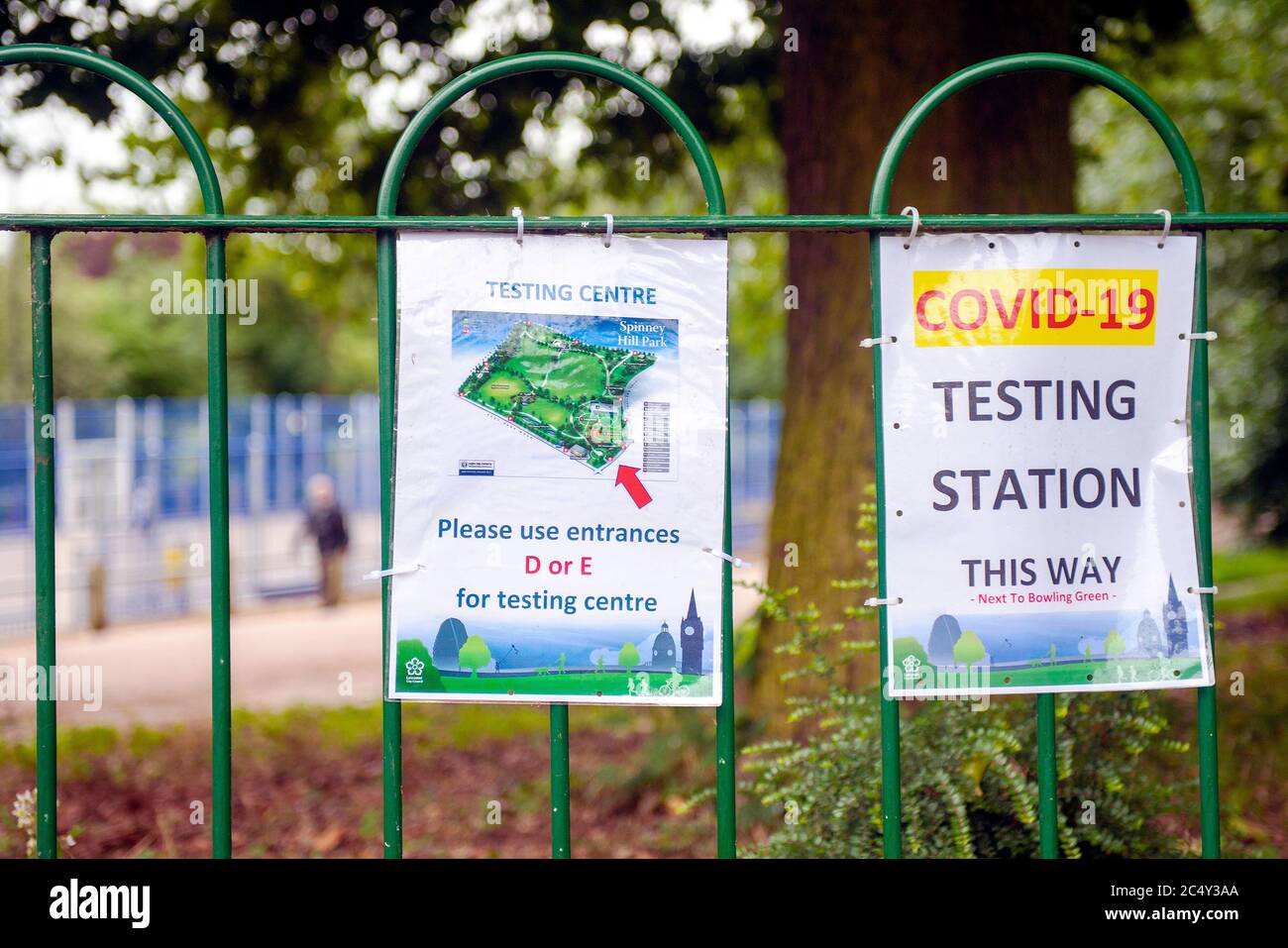 Leicester City faces lockdown extension due to surge in positive coronavirus Covid-19 cases. Pedestrian testing station at Spinney Hill Park in Evington. Stock Photo