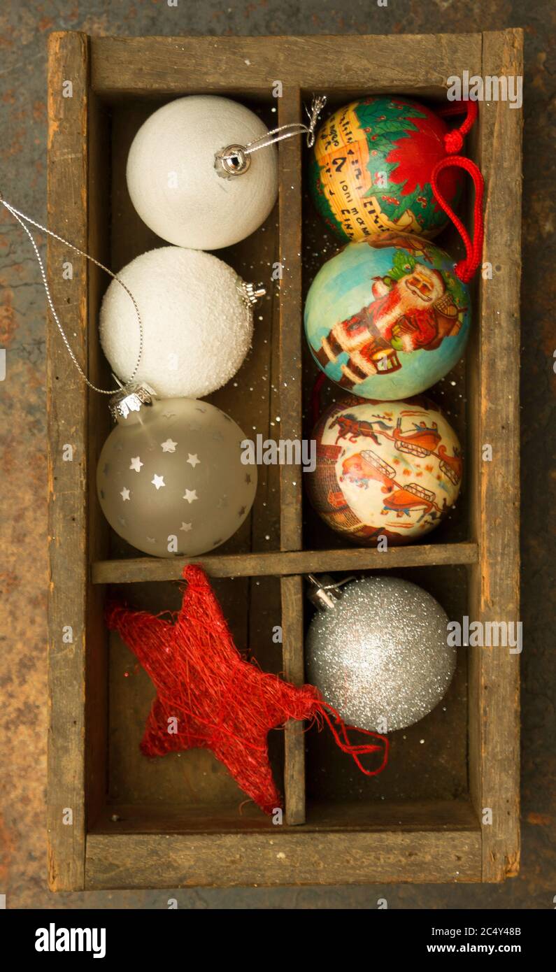 Christmas decoration in a wooden box Stock Photo