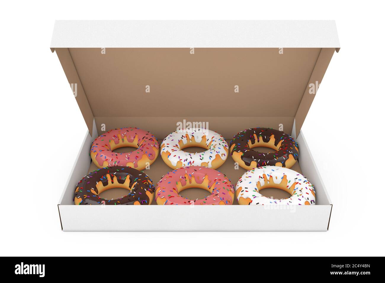 Assorted Sweet Donuts in a Paper Cardboard Box on a white background ...