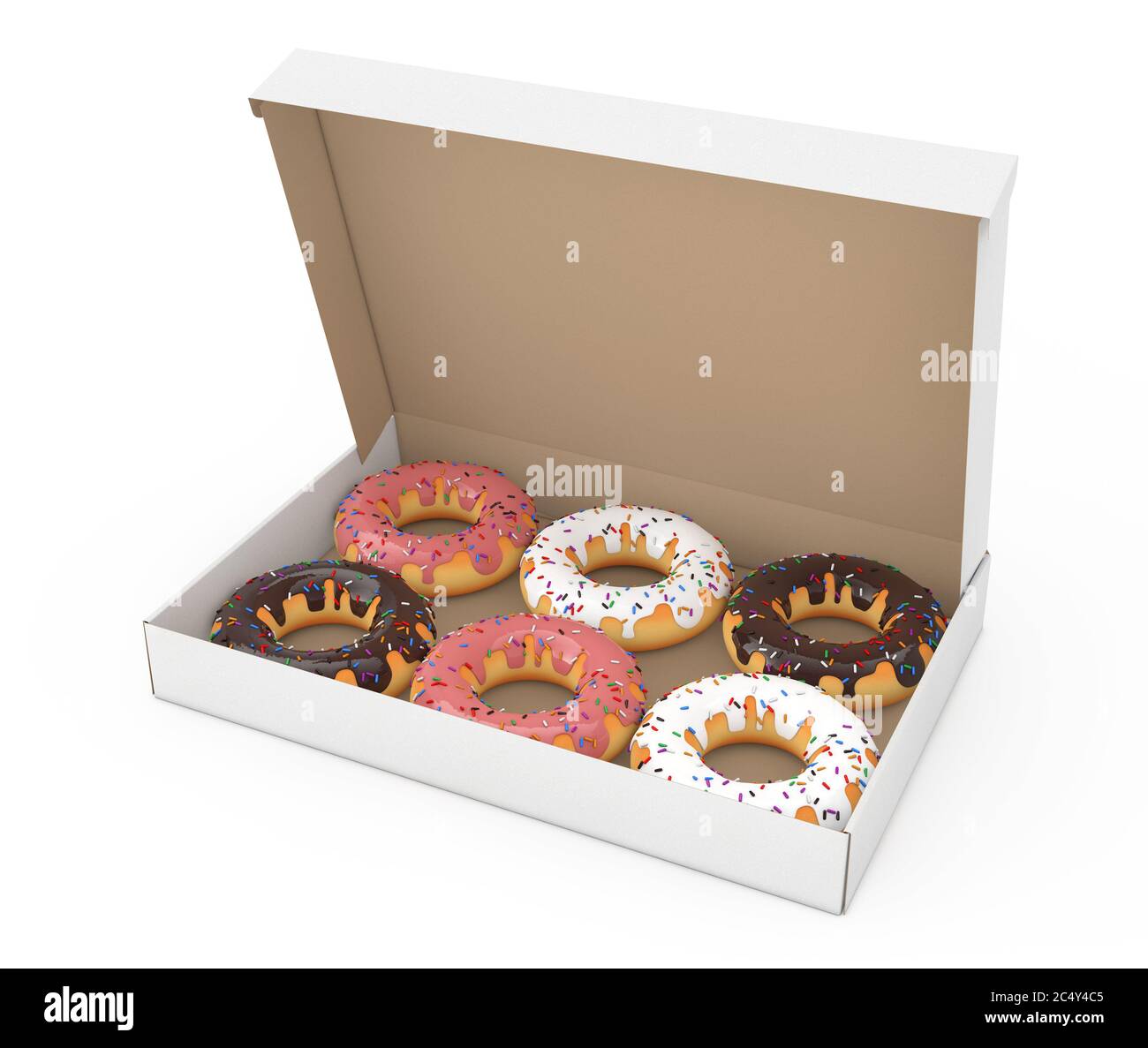 Assorted Sweet Donuts in a Paper Cardboard Box on a white background ...